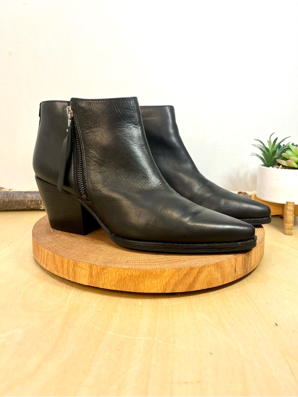 Sam Edelman Walden Black Leather Heeled Ankle Boots Size 9.5